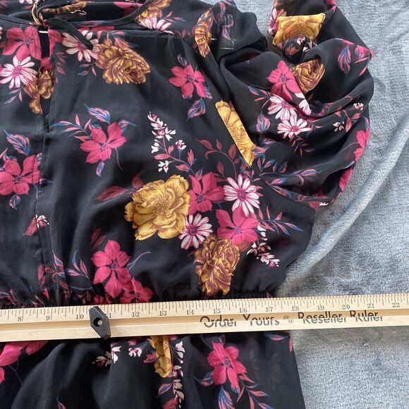 Torrid Dress  2X Black Red Long Sleeve Midi Chiffon Floral Boho Flowy - Picture 13 of 16